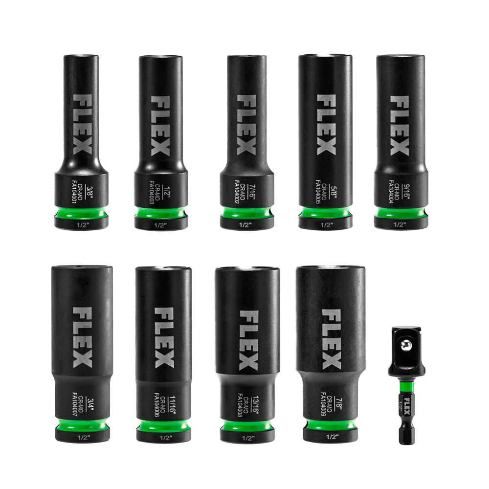 FLEX 10-Pc. Thin Wall Deep Well 6-Point 1/2" Drive Impact Nut Socket Set