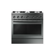 Front view of stainless steel 36-inch 6-burner commercial-style range from KitchenAid ranges collection