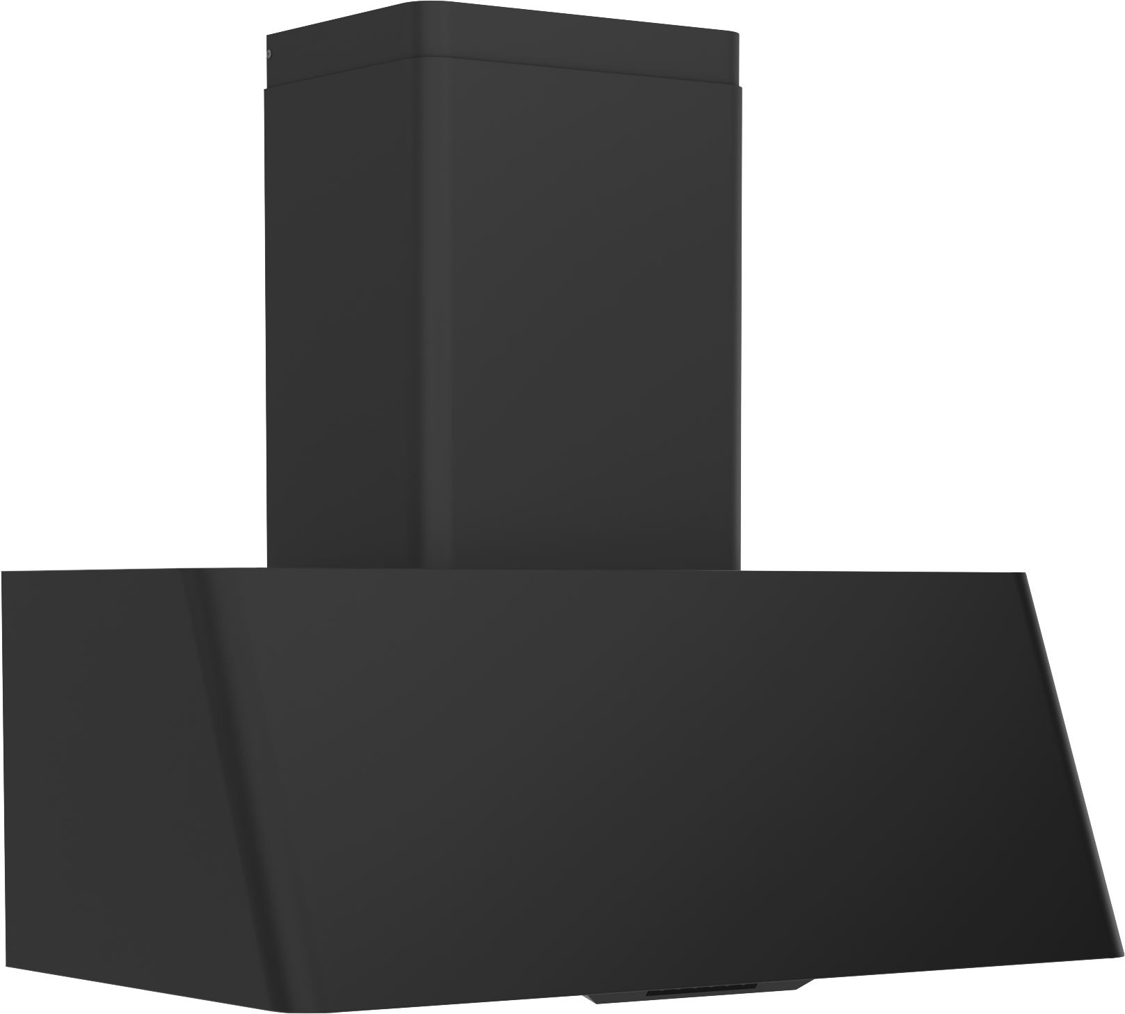 Sleek black modern wall hood with clean lines designed for kitchen ventilation and home improvement projects