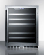 Built-in wine cellar with tinted glass door, stainless steel frame, and digital controls from kitchen appliances collection