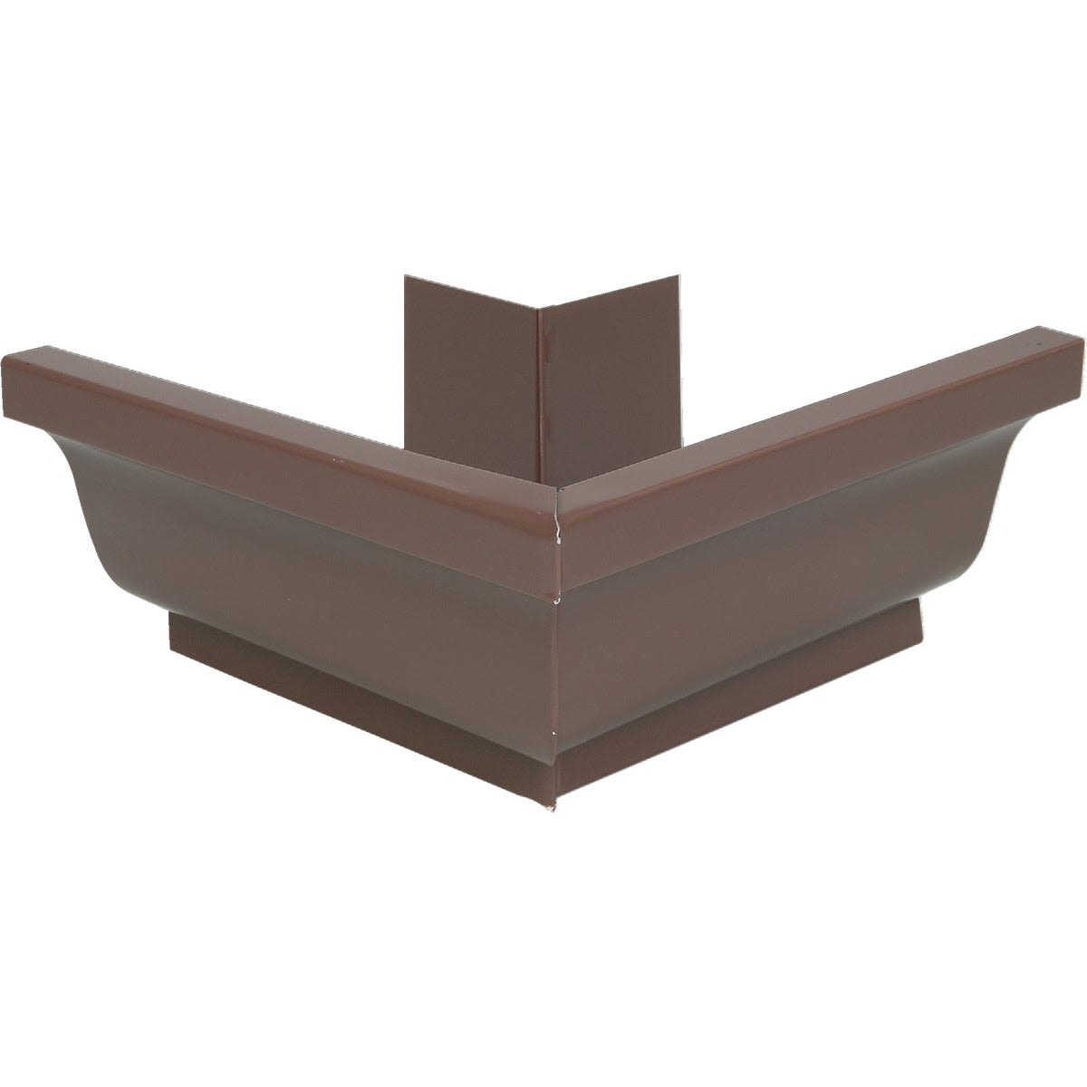 Brown aluminum outside corner box mitre designed for K-Style gutters in roofing and home improvement collections