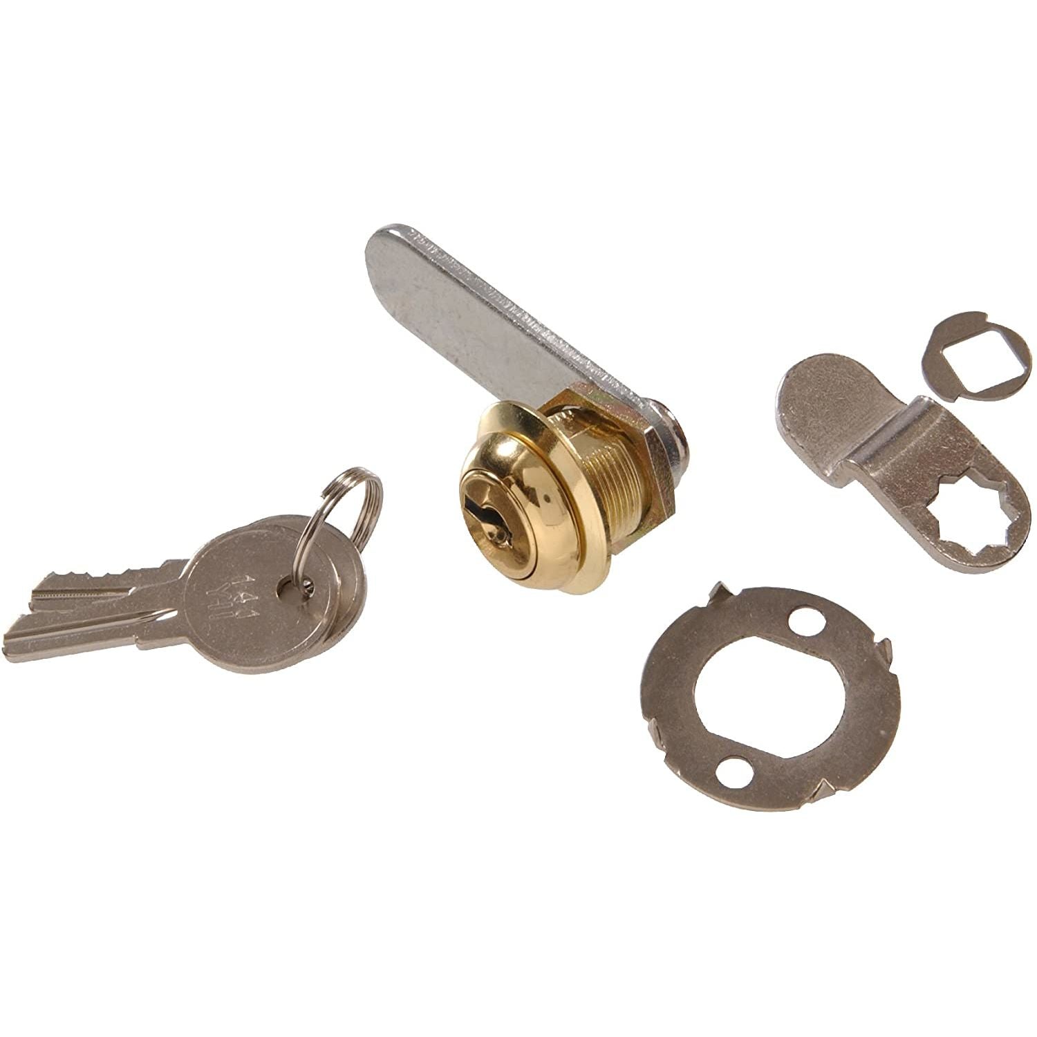 Brass cam lock with keys and mounting hardware for secure utility applications in hardware and locks collections under $50