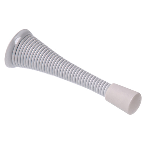 White spring door stop with rubber tip for wall and door protection in door accessories and hardware collections