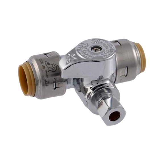 Stainless steel push-to-connect tee fitting for plumbing with quick stop valve in pipes and fittings under $100 collections