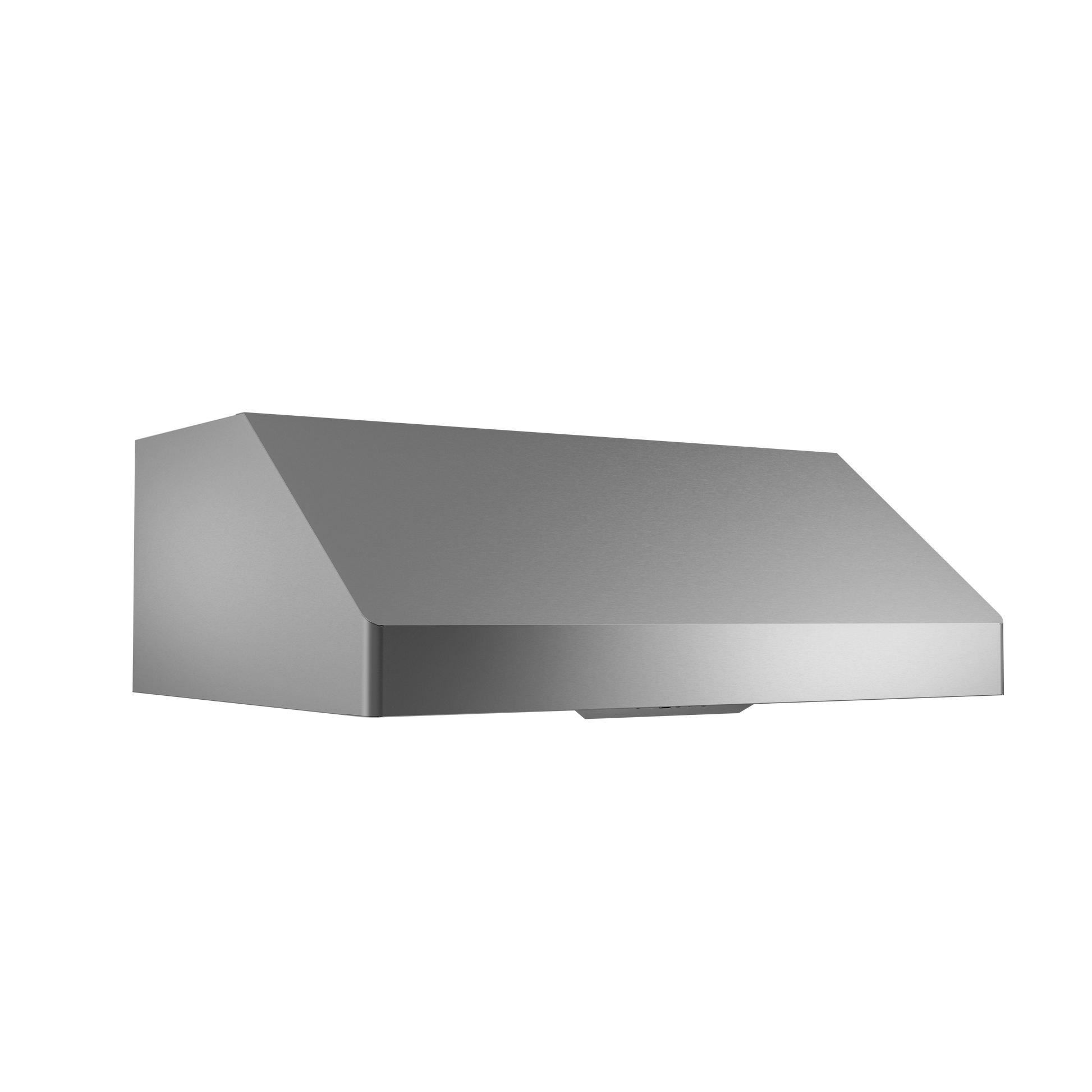 sleek stainless steel under cabinet range hood with LED lighting in kitchen and appliances collection