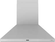 Modern stainless steel wall-mounted range hood with seamless design and LED lighting in kitchen appliances collection