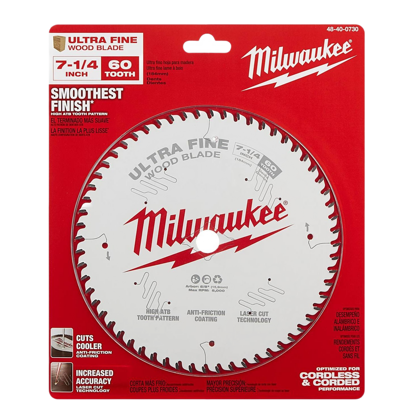 Milwaukee ultra fine 7-1/4 inch wood cutting saw blade with 60 teeth and anti-friction coating for tools and home improvement