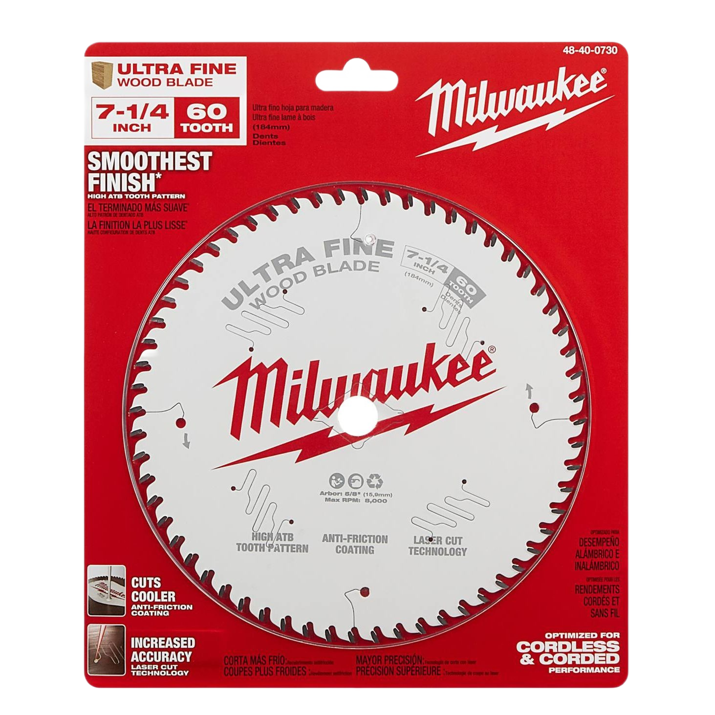 Milwaukee ultra fine 7-1/4 inch wood cutting saw blade with 60 teeth and anti-friction coating for tools and home improvement