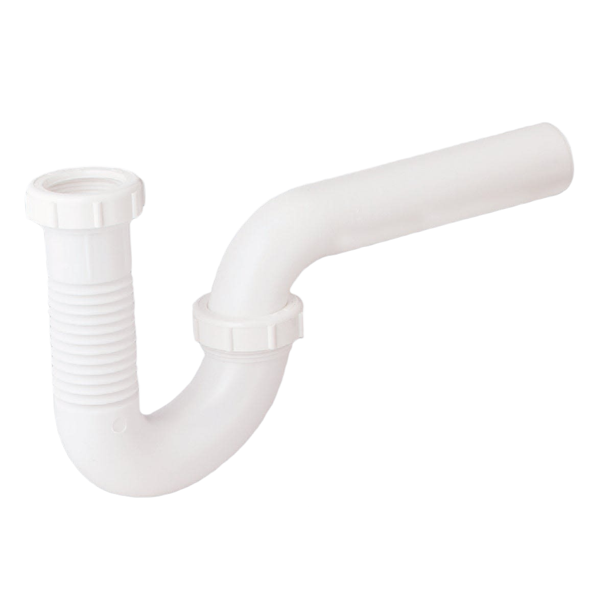 White flexible P-trap with threaded connectors for plumbing repairs in plumbing parts and home improvement collections