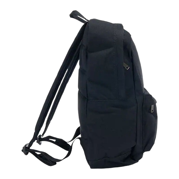Side view of a black 21L backpack with padded straps and multiple zippered compartments in accessories and bags collections