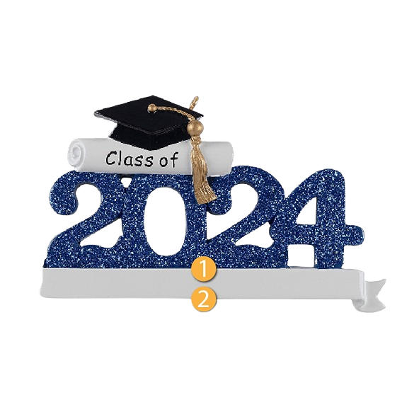 Blue glitter "2024" ornament with graduation cap and diploma from Christmas Ornaments & Tree Decorations collection under $50