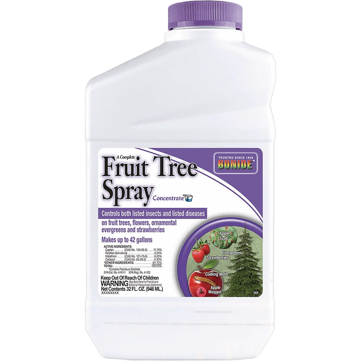 Liquid concentrate insect and disease spray for fruit trees, flowers, evergreens, and strawberries in garden care collections