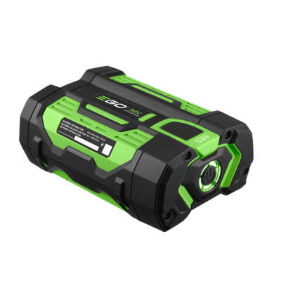 Green and black durable lithium battery with fuel gauge, part of power tool batteries and portable power accessories collection