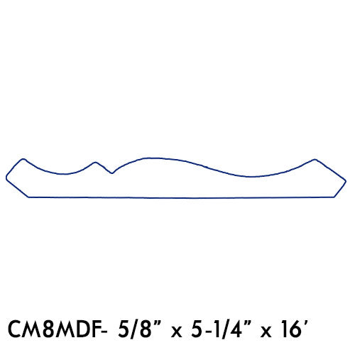 Profile outline of MDF crown molding piece for lumber and building materials in home improvement projects