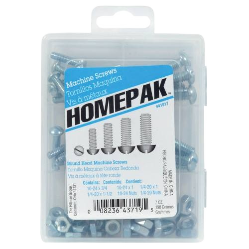 Clear plastic kit with zinc round head machine screws and nuts for hardware and fasteners in home improvement collections