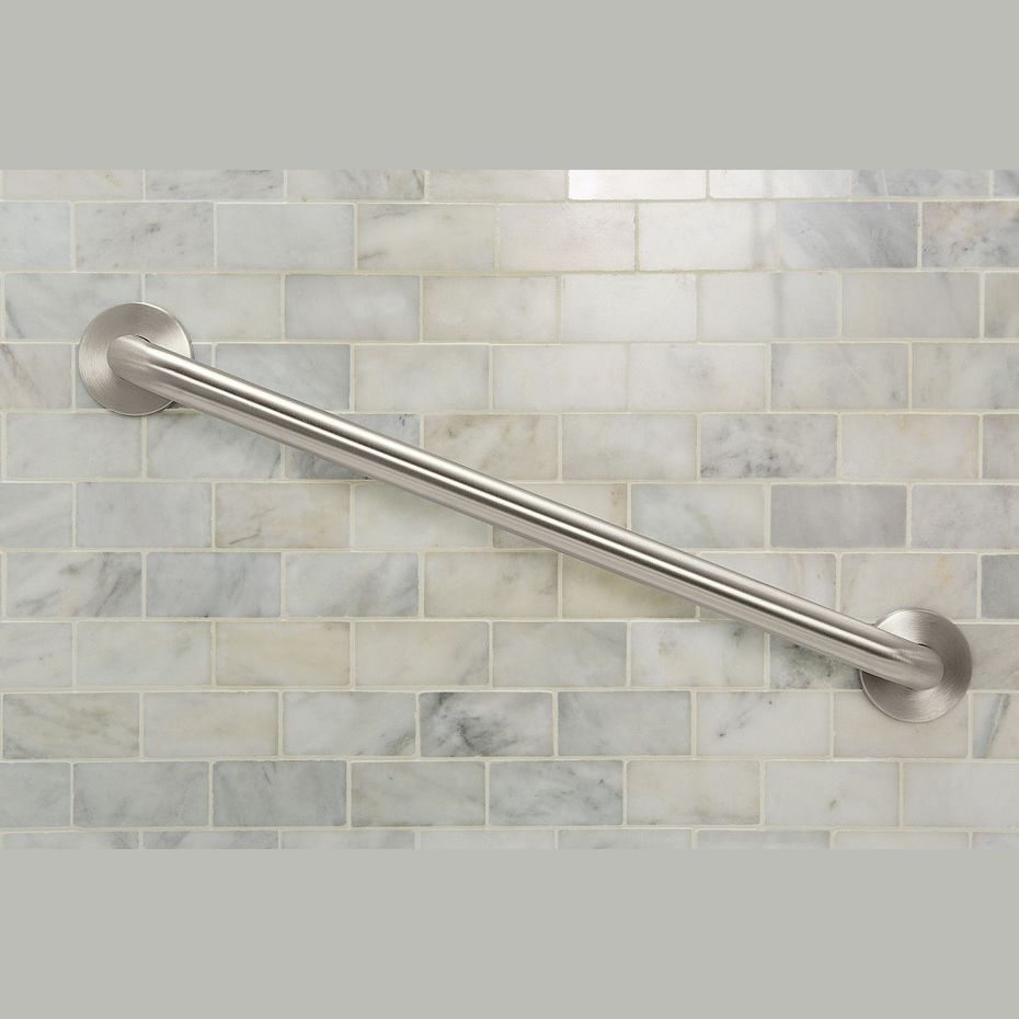 24-inch stainless steel angled grab bar with concealed screws for bathroom safety and accessibility enhancements