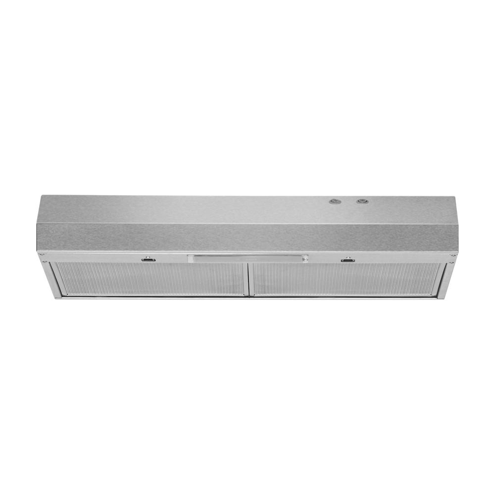 Under cabinet stainless steel range hood with dual full-width grease filters and LED lighting for kitchen appliances collections