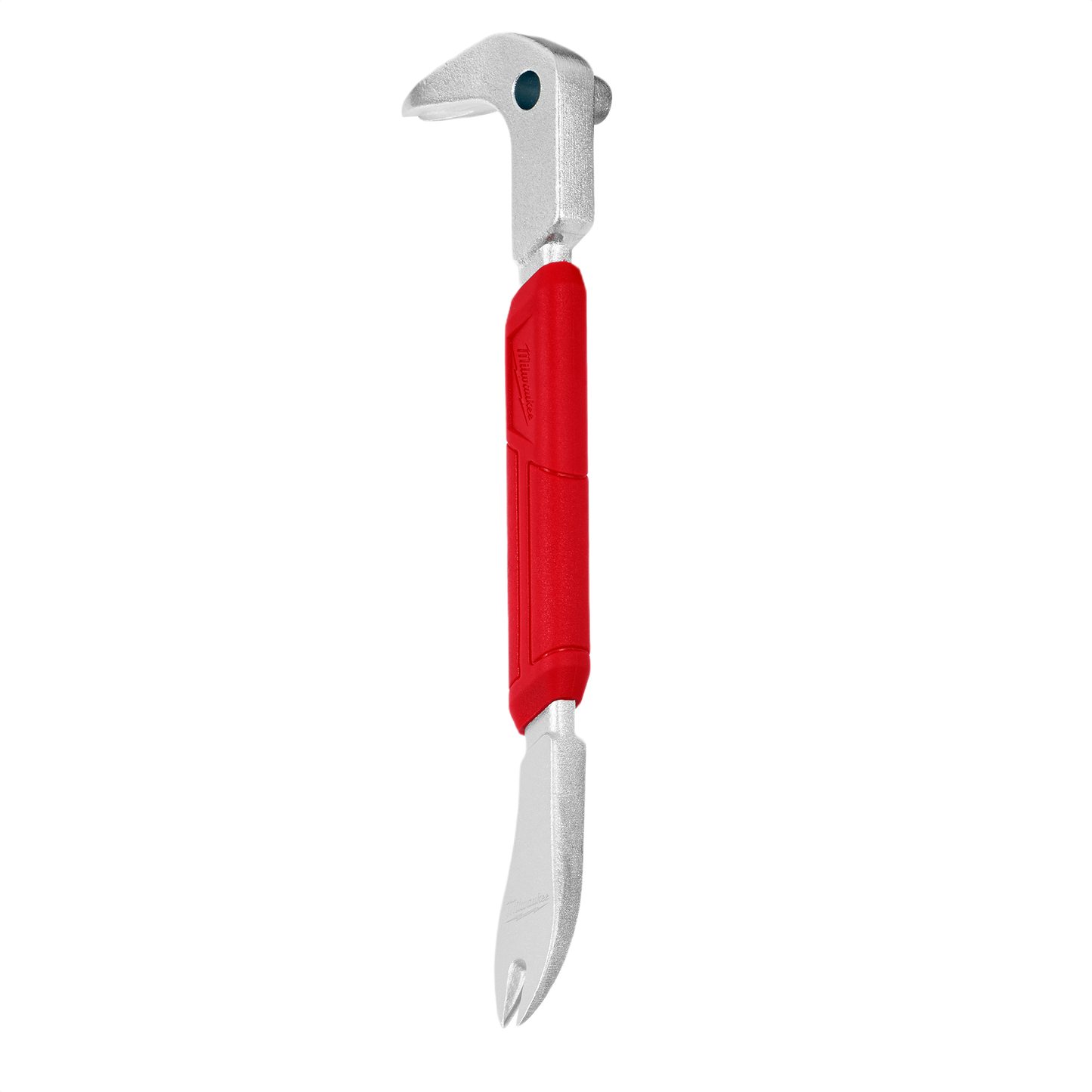Steel finish nail remover with red grip handle designed for efficient tools and home improvement tasks