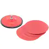 Set of red 5-inch sanding discs with black backing pad for power tool abrasives and sanding accessories.