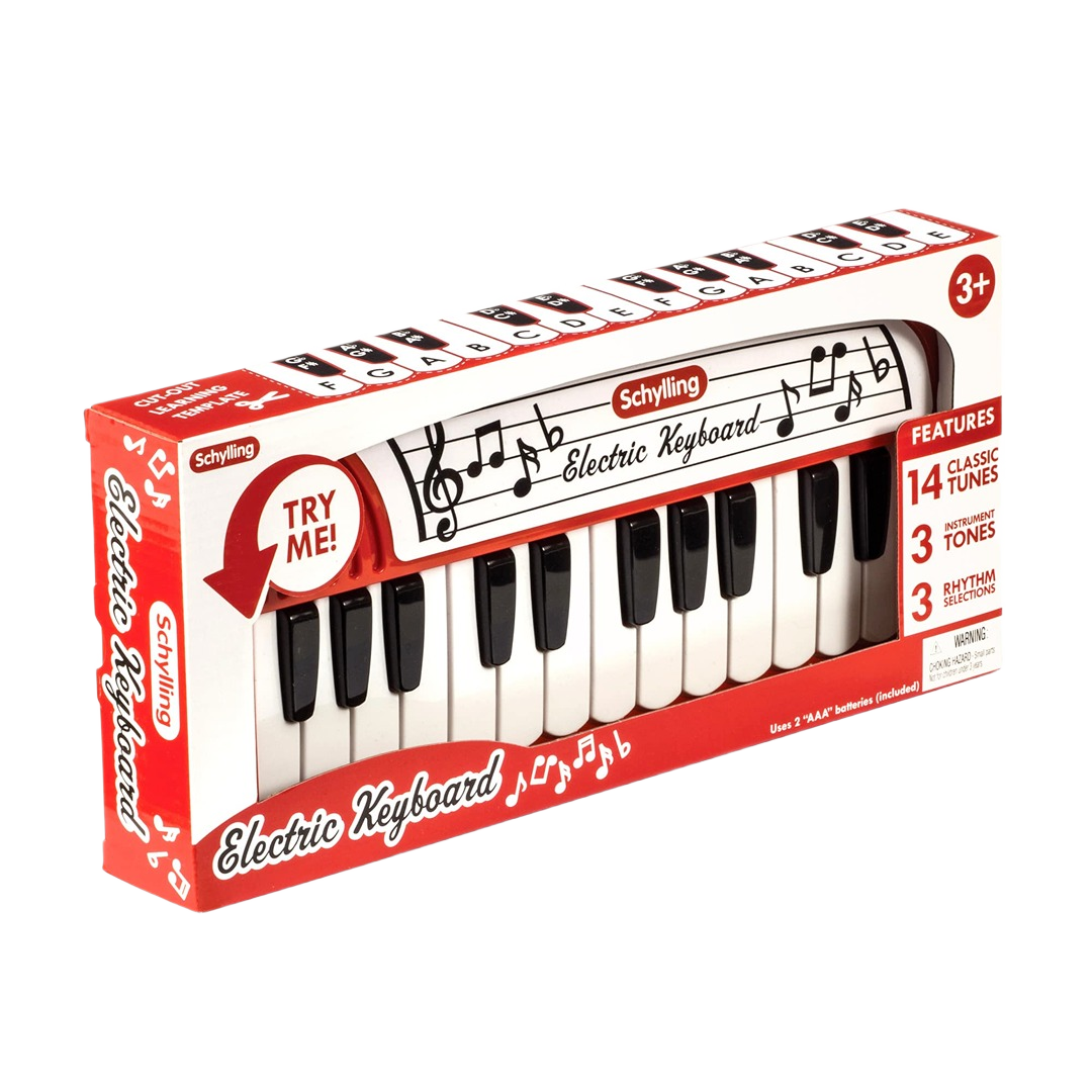 Compact electric keyboard toy with 14 tunes, multiple tones, and rhythm options for children’s musical play