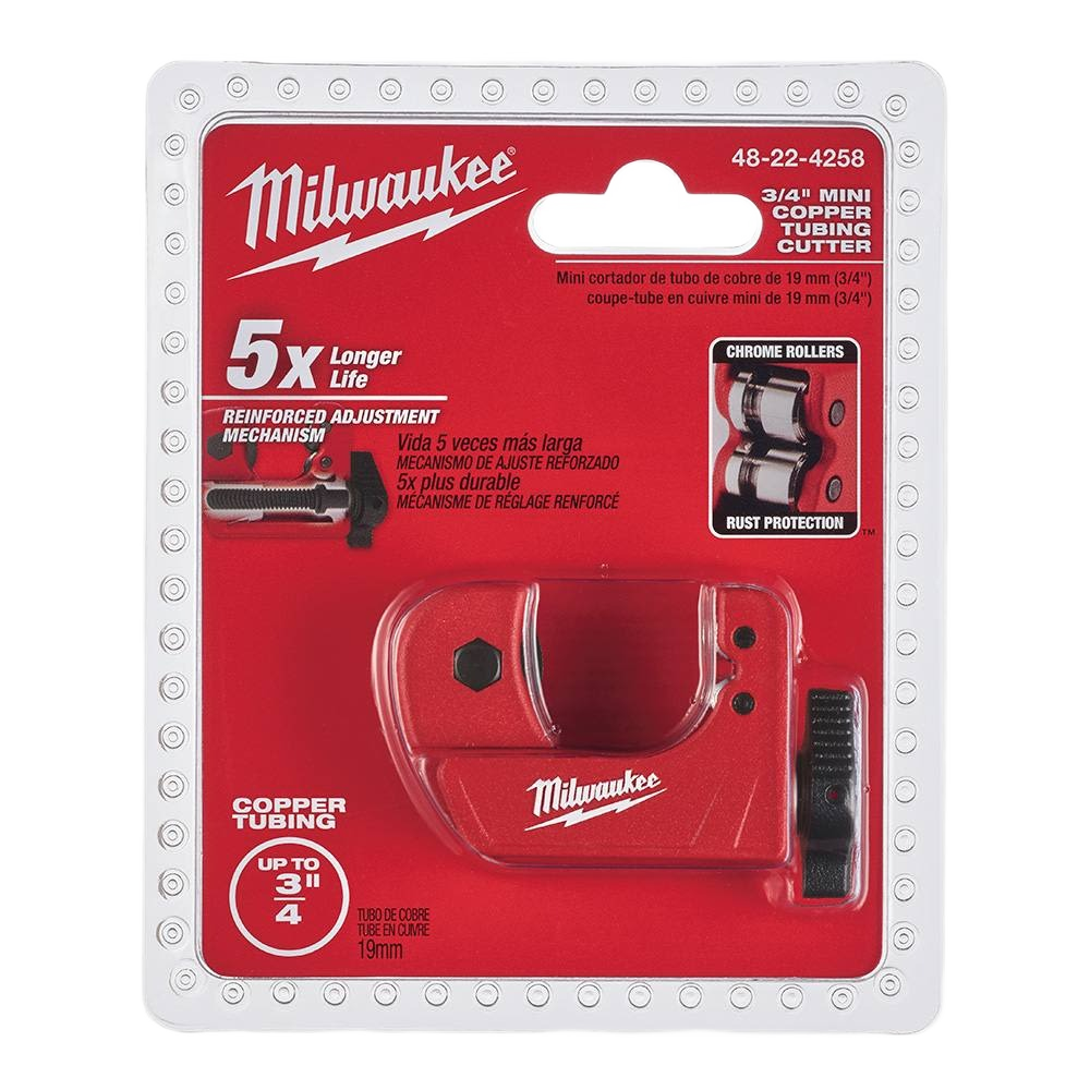 Red mini copper tubing cutter with reinforced adjustment mechanism for precise cuts on tubing up to 3/4 inch in home improvement tasks
