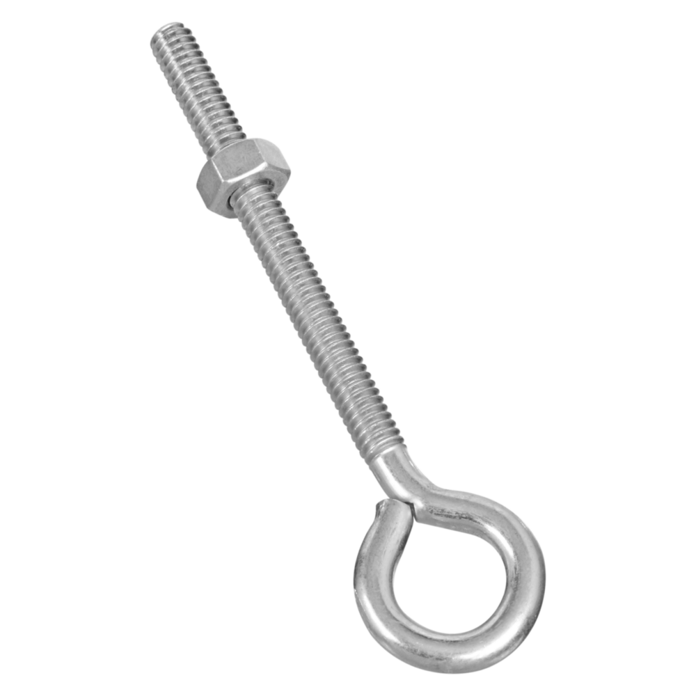 Zinc eye bolt with hex nut, threaded steel fastener for hooks and eyes in hardware and home improvement tools under $50