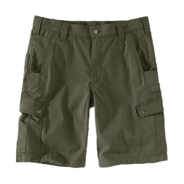 Men’s olive green ripstop cargo shorts with relaxed fit, multiple utility pockets, and durable fabric for work and outdoor use