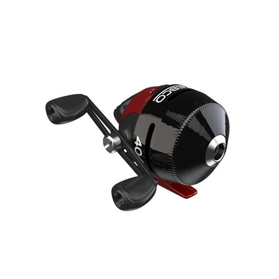 Black and red spincast fishing reel with ergonomic handle for outdoor games and under $100 collection