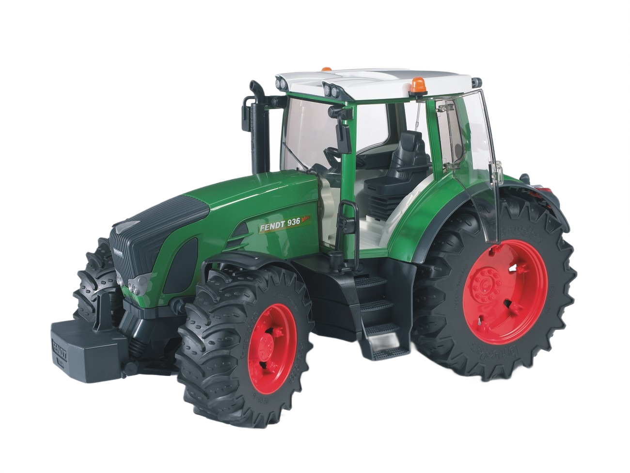 Green and red detailed toy tractor with large tires and enclosed cabin for realistic play and display