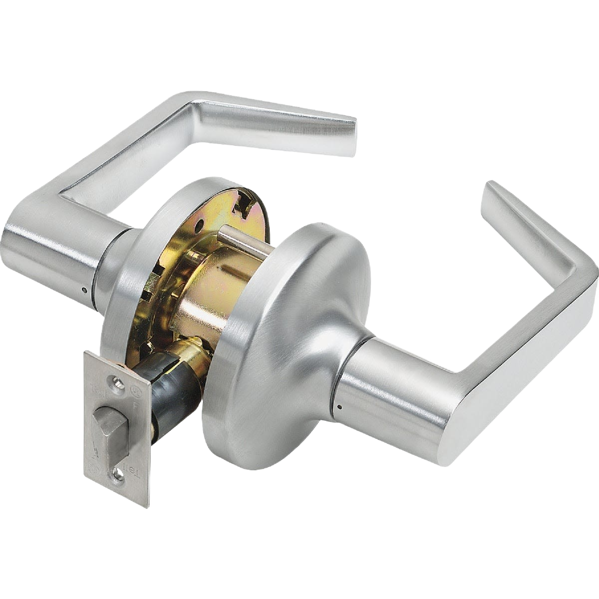 Satin chrome commercial passage lever handle with heavy-duty latch for door hardware and home improvement projects