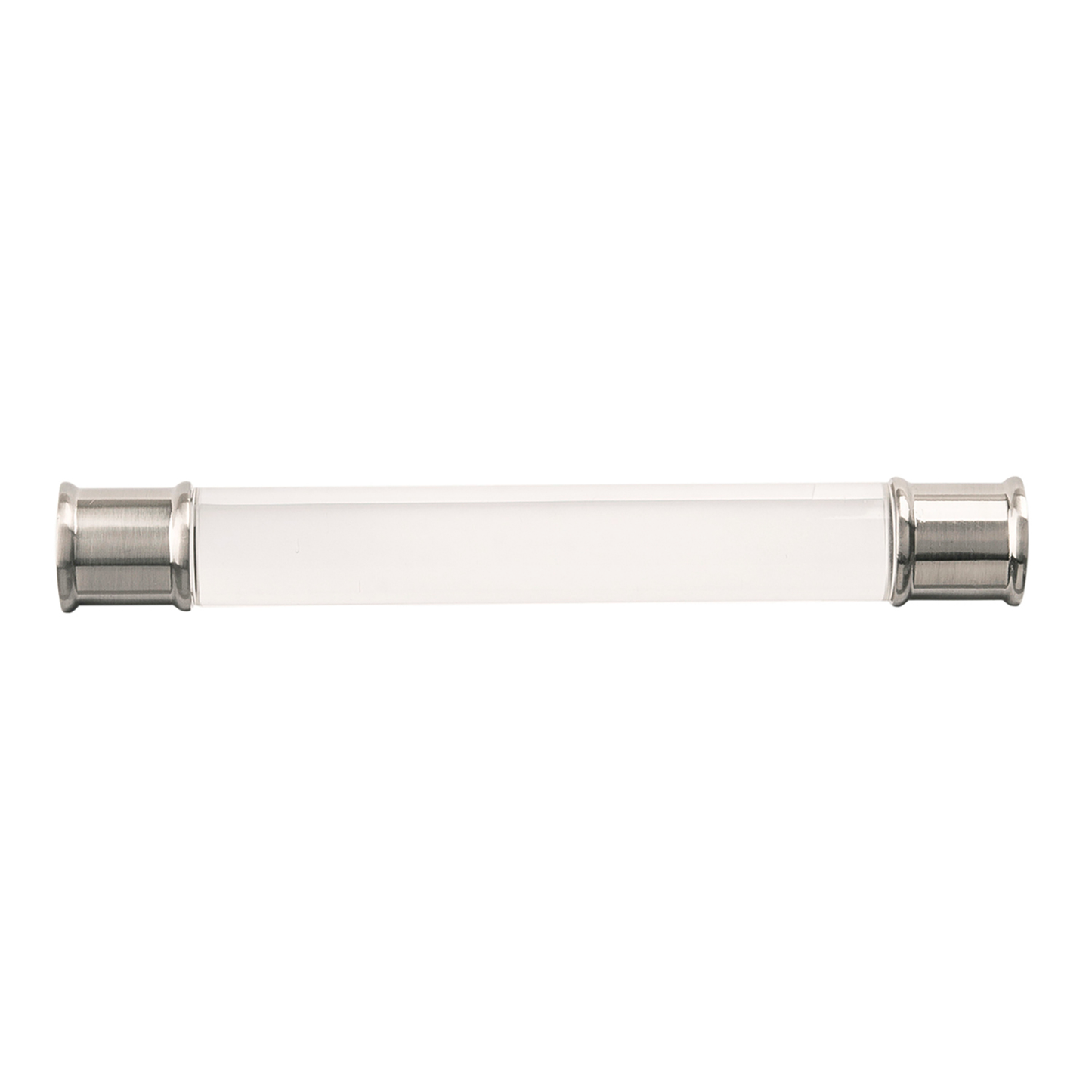 Midway cabinet pull with clear acrylic bar and satin nickel metal ends for stylish home improvement projects