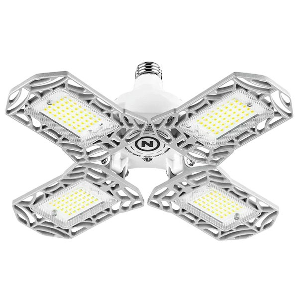 Adjustable high-output LED utility light with four panels for enhanced bright illumination in electrical and utility lighting collections