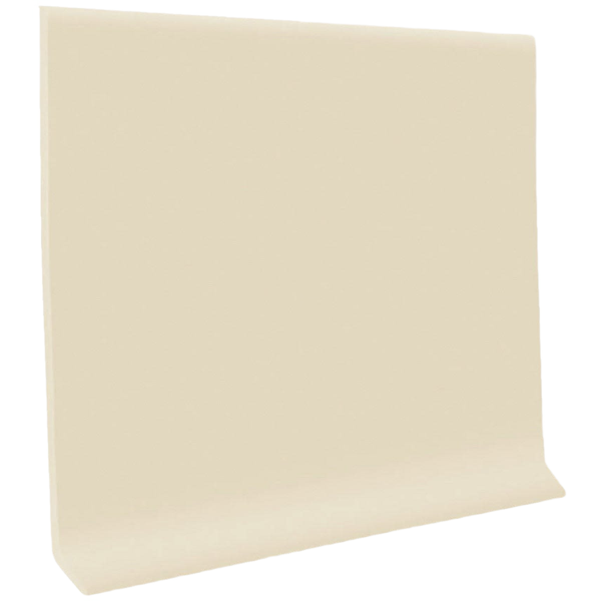 Almond-colored vinyl wall cove base with self-stick backing for easy installation in flooring and tile projects
