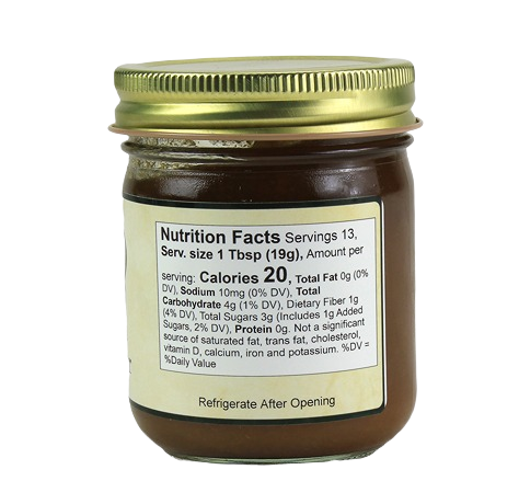 Glass jar of Hartville Kitchen sugarless apple butter showing nutrition facts label in jams and jellies collection under $25