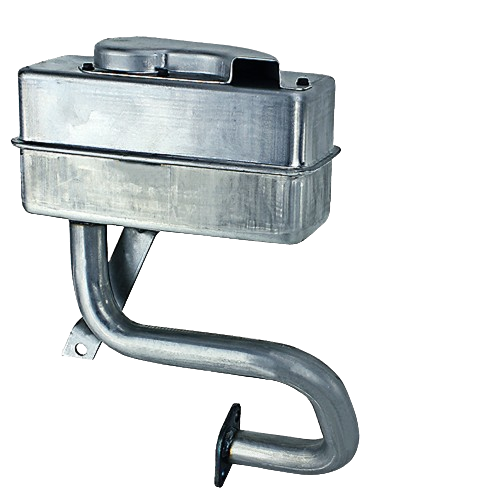 Steel muffler with curved pipe for automotive and John Deere engine parts in parts and lubricants collection