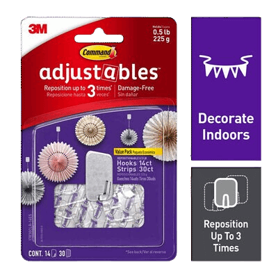Clear mini repositionable hooks with adhesive strips for damage-free indoor decorating and fastener solutions under $50