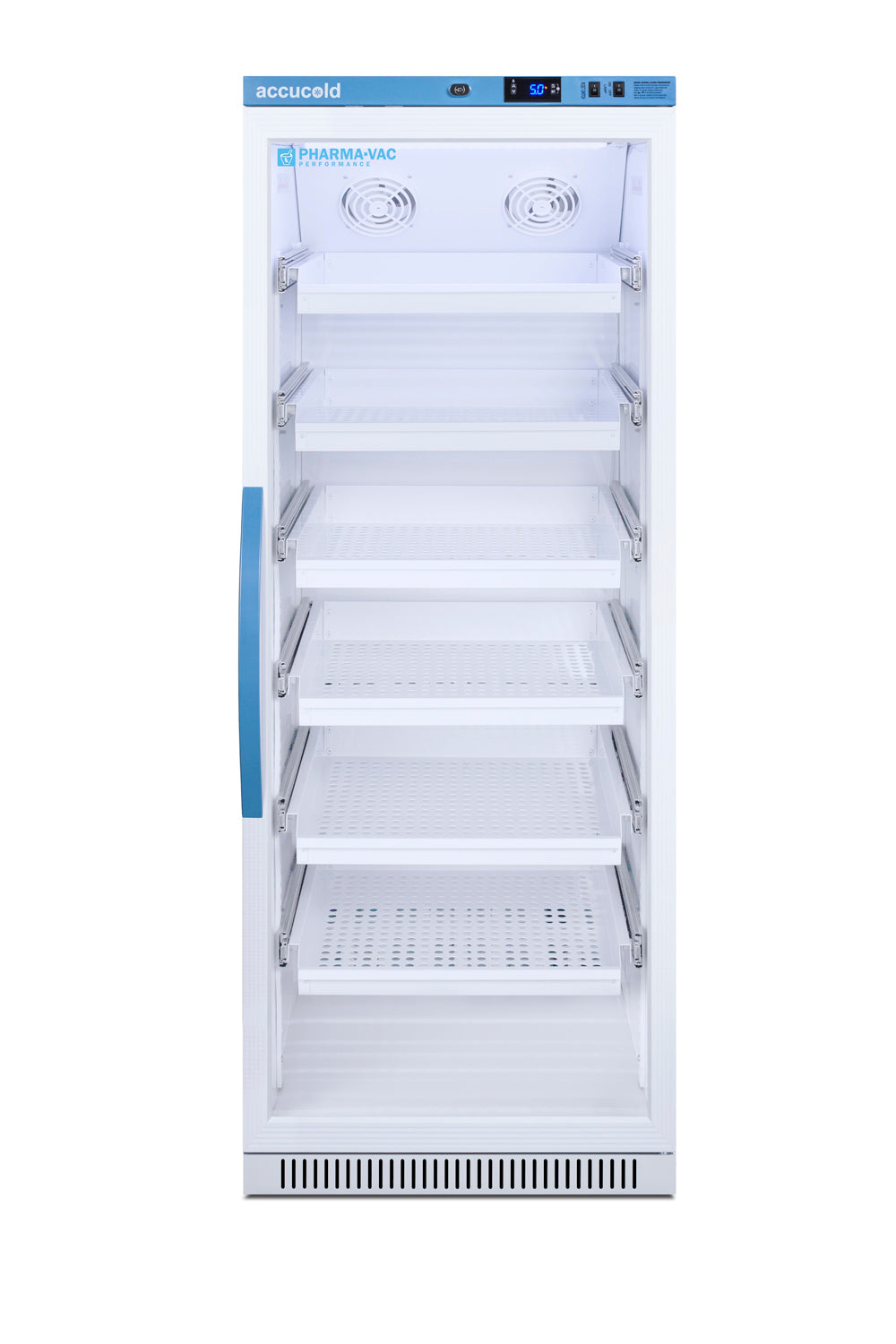 White upright medical refrigerator with multiple removable shelves, designed for vaccines, in Refrigerators and Appliances collections