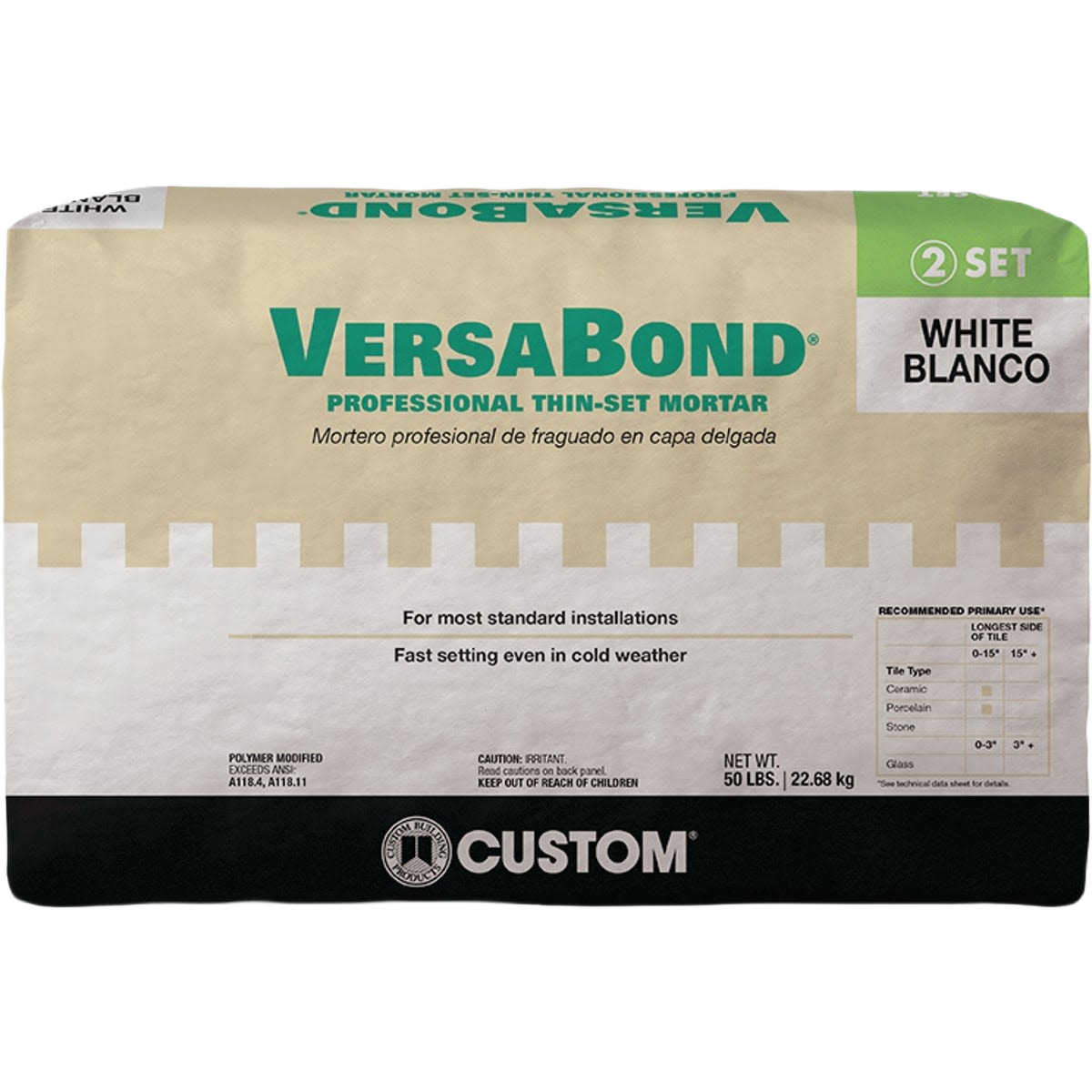 50 lb. bag of white polymer-modified thin-set mortar for tile setting and flooring projects in home improvement