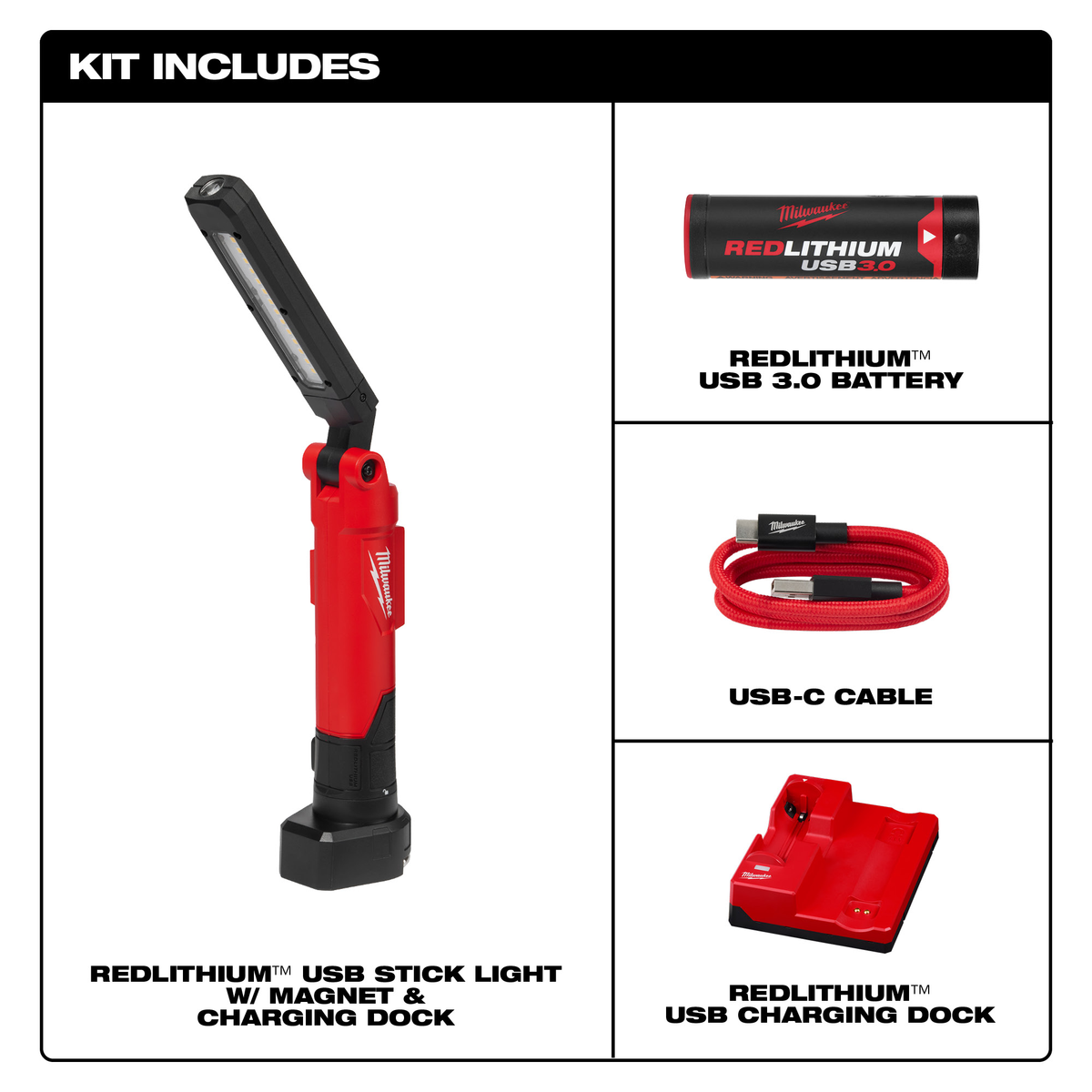Milwaukee REDLITHIUM™ USB Stick Light W/ Magnet & Charging Dock