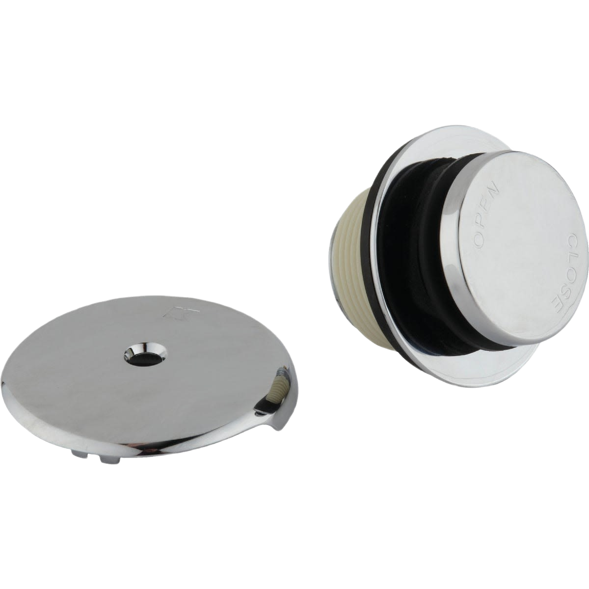 Polished chrome Foot Lok bath drain trim kit with single hole faceplate for plumbing repair and home improvement
