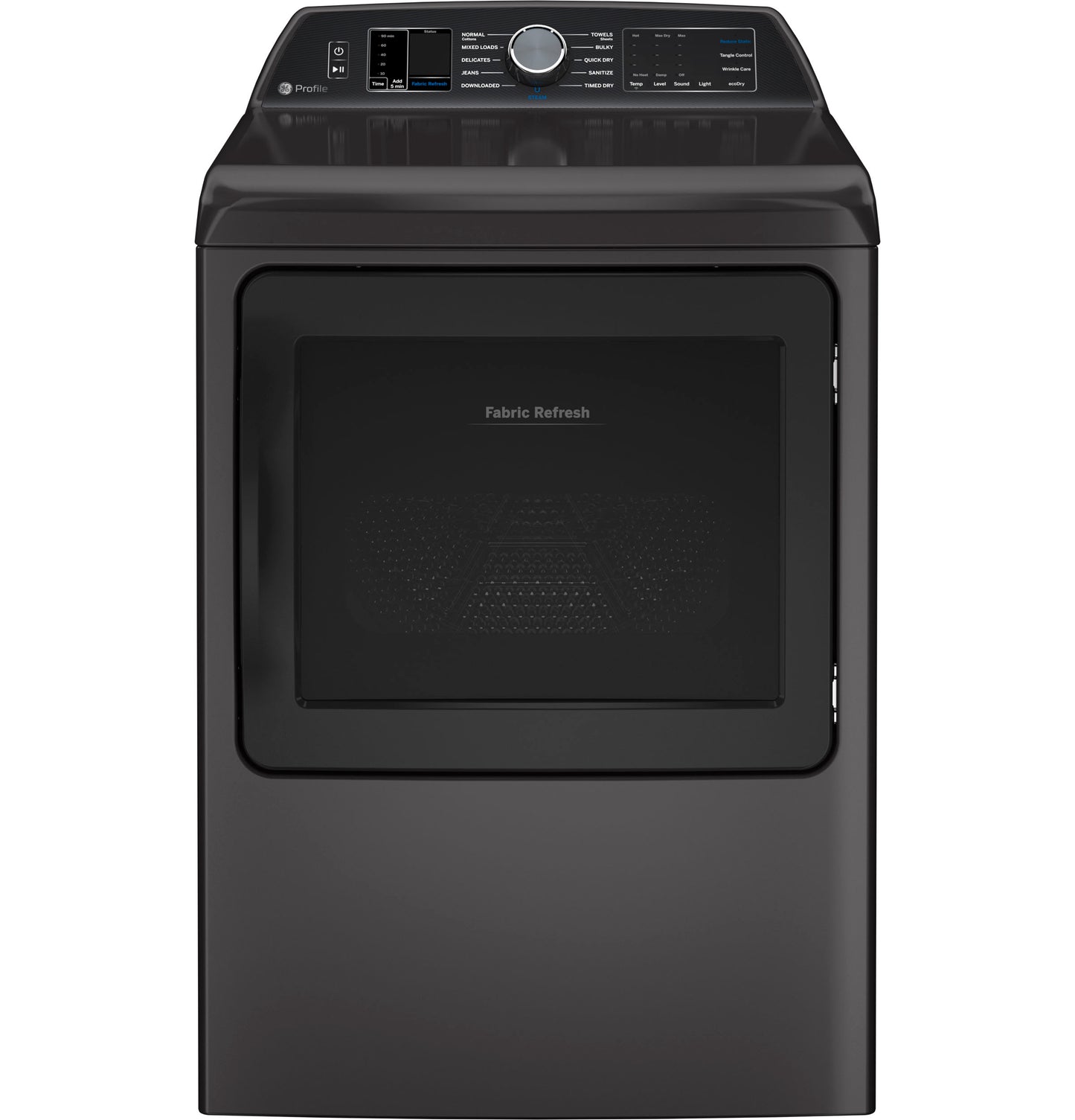 Black smart gas dryer with fabric refresh feature in Dryers and Washers & Dryers appliance collections