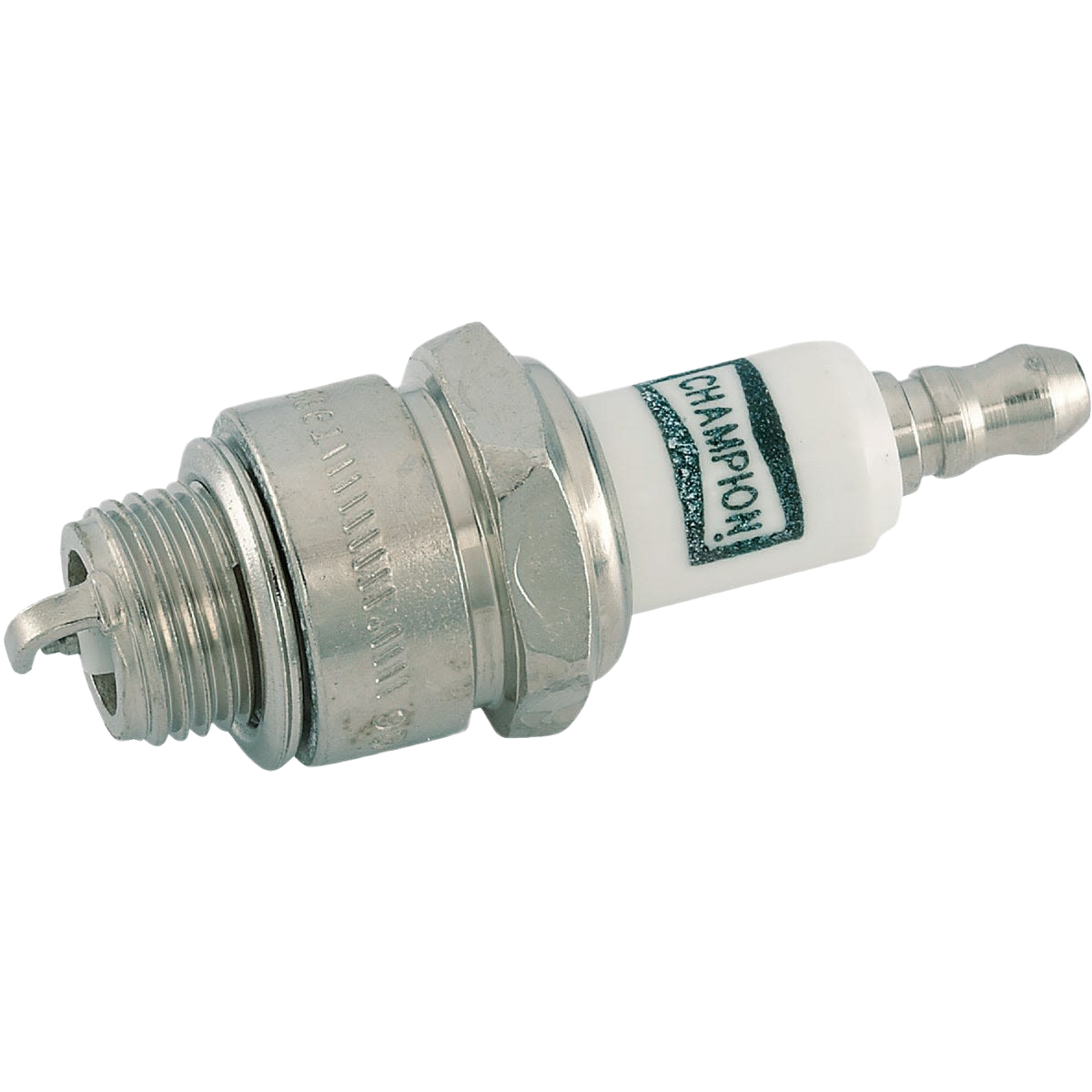 Metal and ceramic spark plug with threaded base and Champion logo for small engine parts and lubricants collection