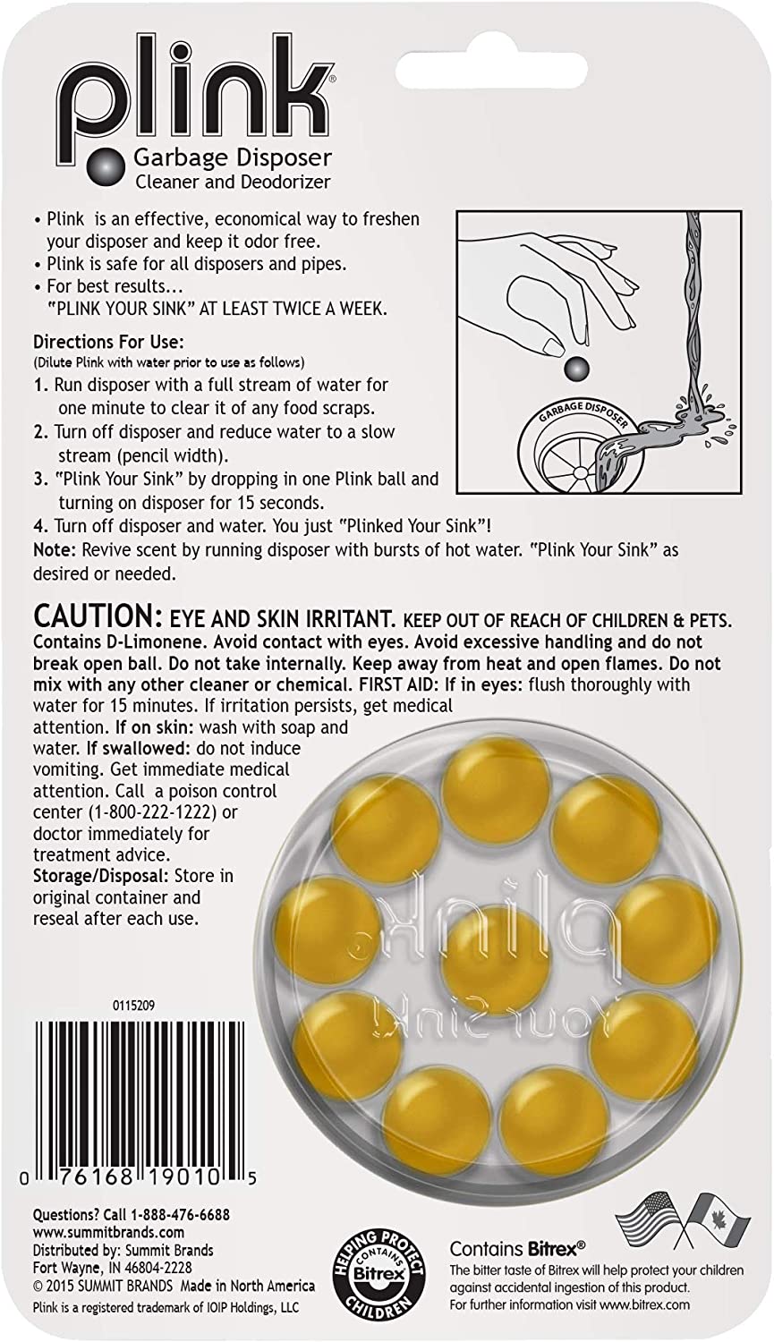 Plink garbage disposer cleaner and deodorizer in a 10-count pack with lemon-scented cleaning balls for fresh disposals
