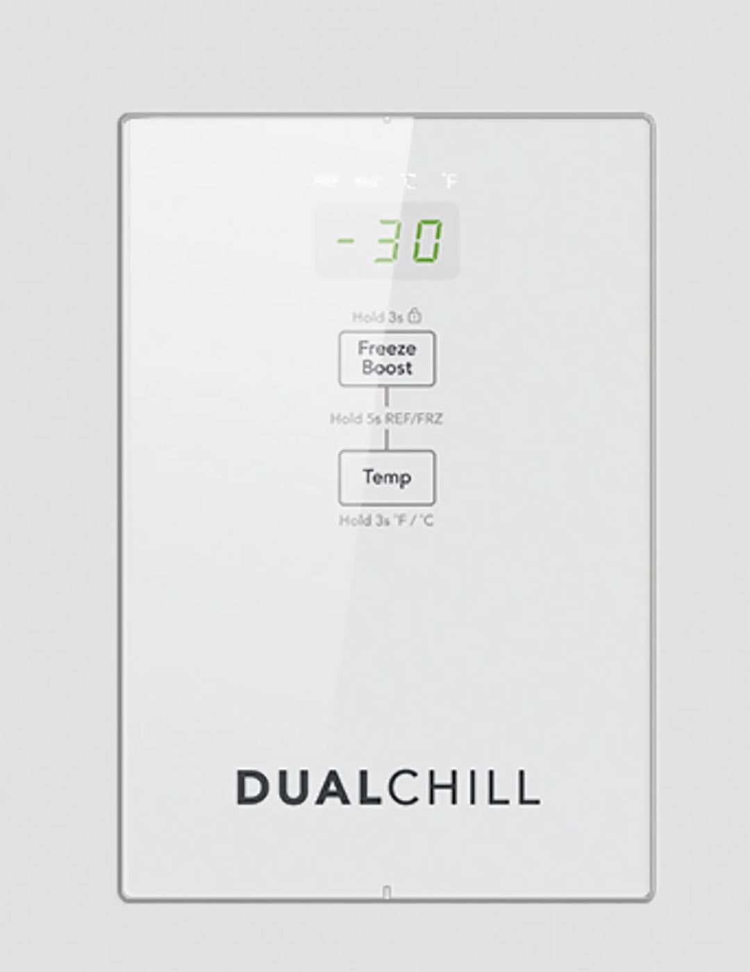 Close-up of a digital control panel with Freeze Boost and temperature buttons on a white surface for Freezers & Ice Makers, Chest Freezers, and Appliances collections.