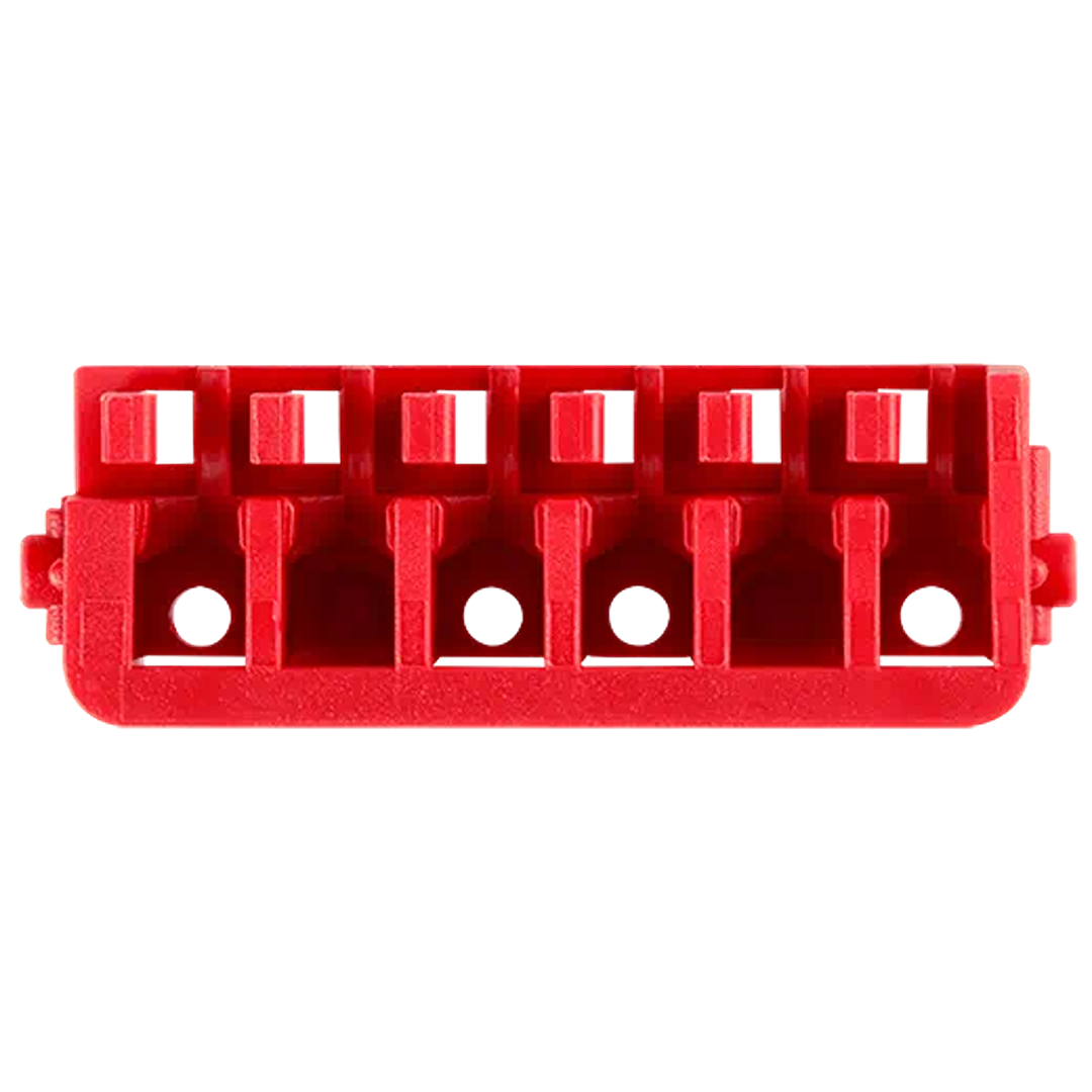 Red plastic organizer row for impact driver accessories, ideal for tool storage and workshop organization.