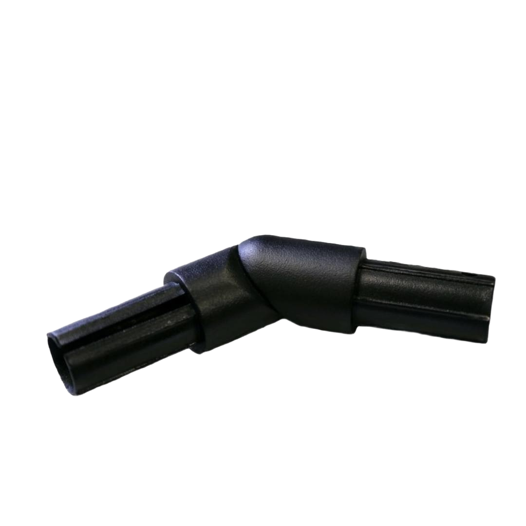 Black adjustable elbow joint designed for ADA aluminum handrails in home improvement tasks