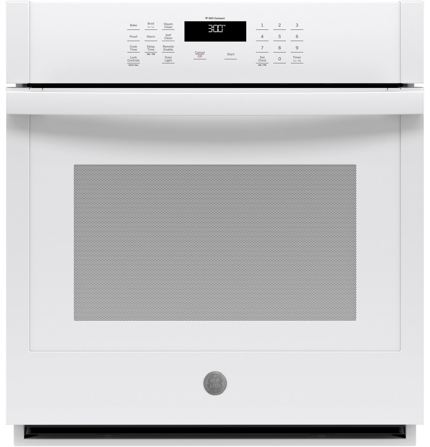 White built-in single wall oven with digital control panel and glass door from kitchen appliances collection