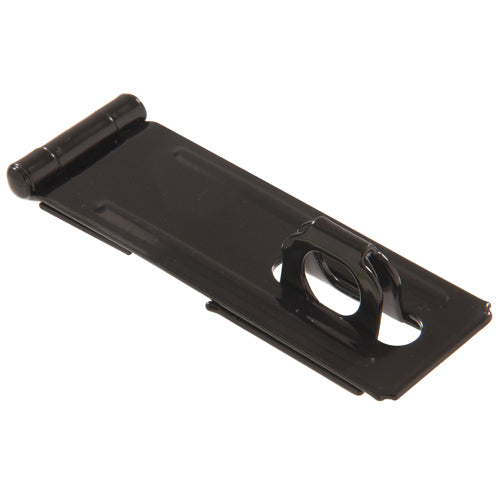 Black fixed staple safety hasp for doors and cabinets in hardware and home improvement collections