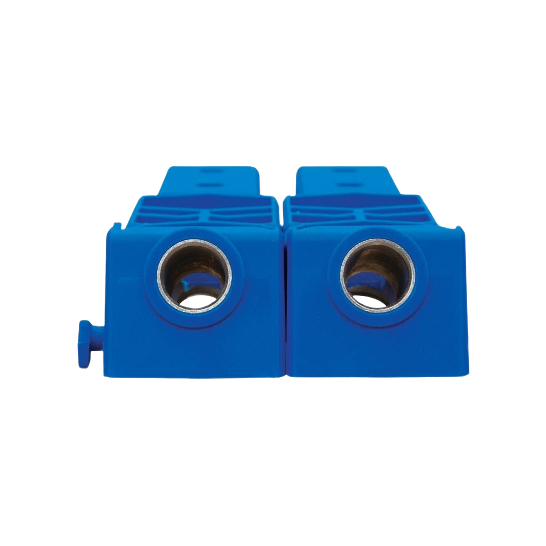 Blue woodworking jig with hardened-steel drill guides designed for strong, precise pocket-hole joints in large wood boards