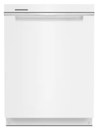 White freestanding dishwasher with smooth front panel and integrated handle in Dishwashers and Appliances collections